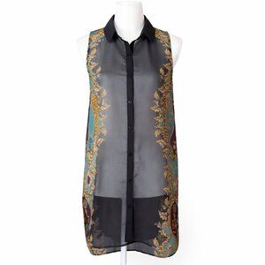 Divided by H&M Tunic Top 2 Sheer Gray Button-Down Baroque Scroll Medallion